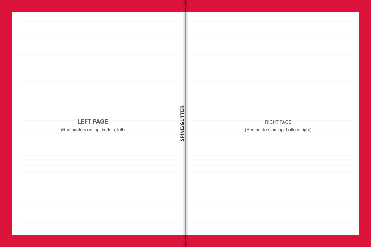 Example of book pages with red forced edge borders