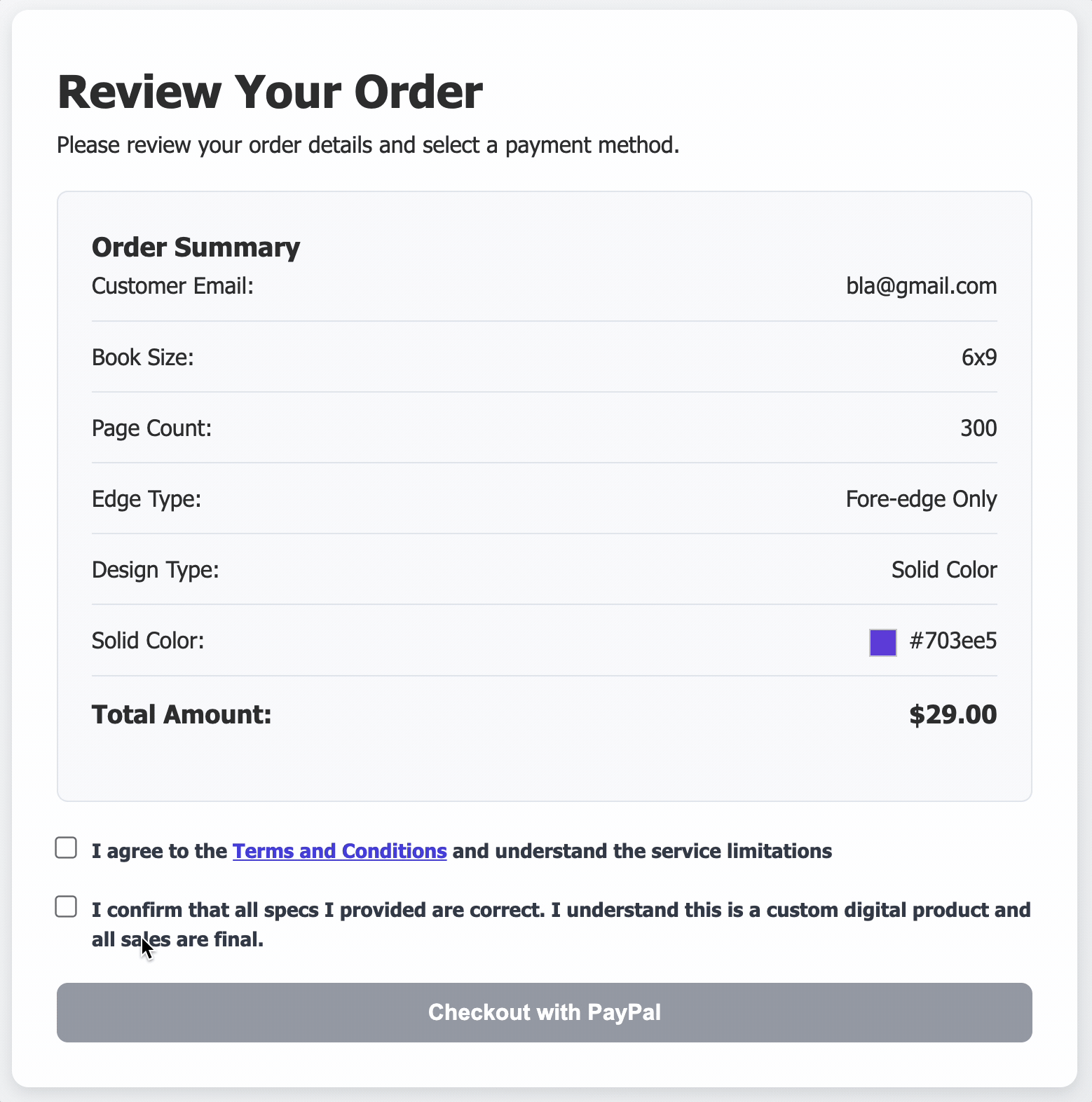 Reviewing order and paying